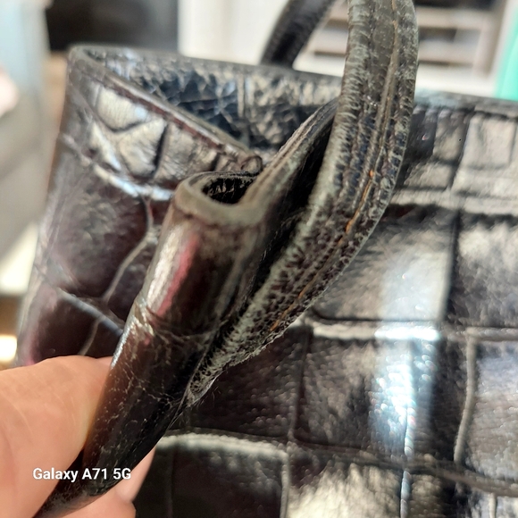 Vintage Original Monsac Black Croc Embossed Small Tote Shoulder Bag Purse - Picture 6 of 17